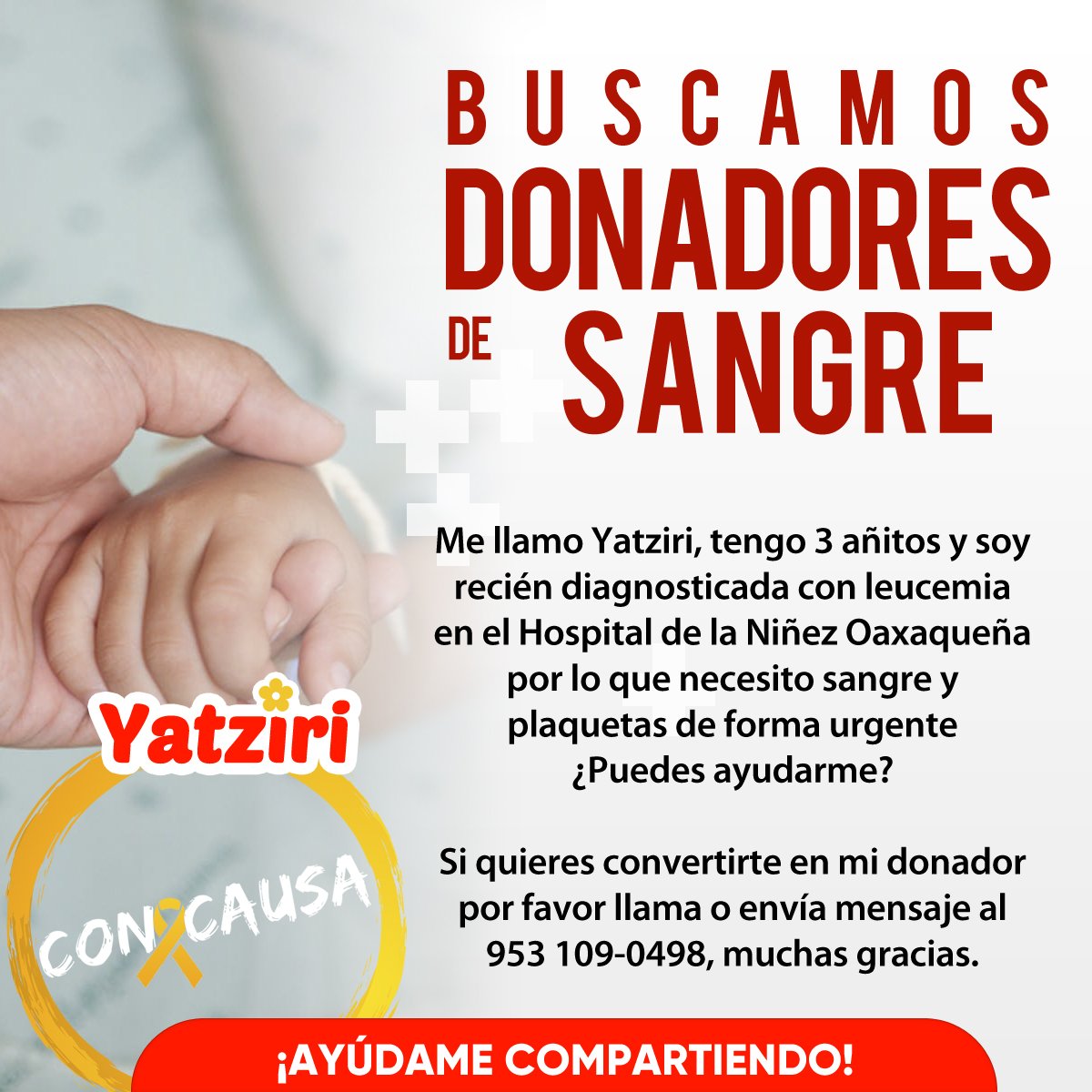 ConCausaMX's tweet photo. Yatziri es una pequeña de reciente diagnóstico, está necesitando con urgencia donadores de sangre y plaquetas, ayúdanos difundiendo y si puedes también donando, gracias #ConCausa #Oaxaca #CancerInfantil https://t.co/dB3np12BTs