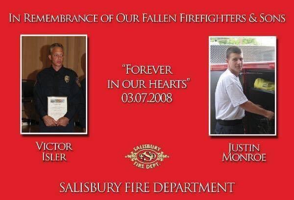 SalisburyNCFire's tweet photo. Today we remember the ultimate sacrifice paid by Firefighter Victor Isler and Firefighter Justin Monroe as they died in the line of duty March 7, 2008. https://t.co/7fGiNG7foN