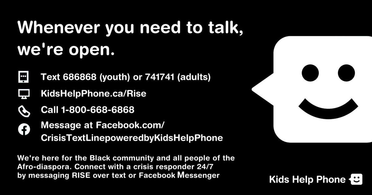 Today marks the beginning of #BlackMentalHealthWeek It is important to take this opportunity to continue learning more about the impact of Anti-Black Racism in Black Mental Health. Check out @KidsHelpPhone page for more information about #RiseUp