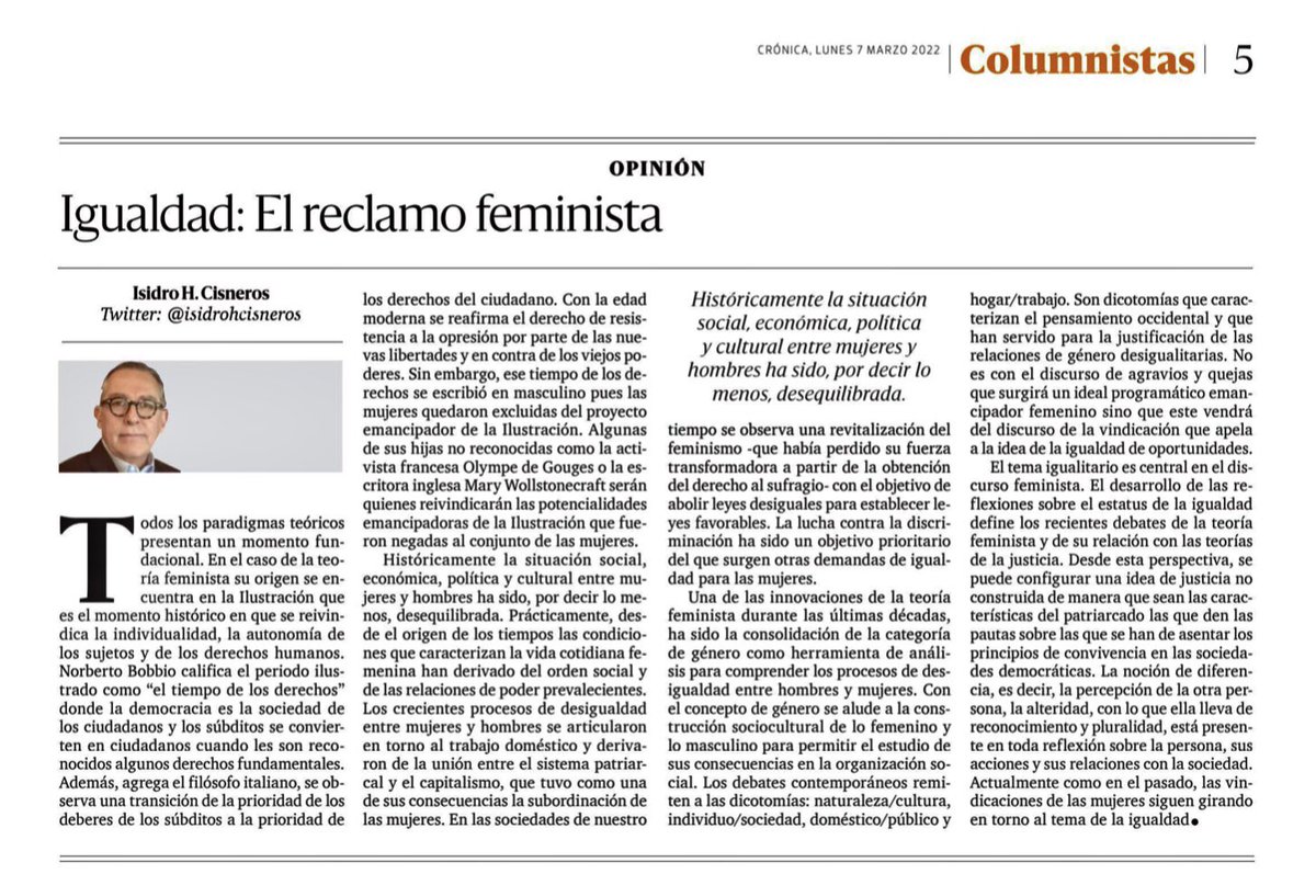isidrohcisneros's tweet photo. No es con el discurso de agravios y quejas que surgirá un ideal programático emancipador femenino sino que este vendrá del discurso de la vindicación que apela a la idea de la igualdad de oportunidades..

https://t.co/G0tSisffg6 https://t.co/KaIXg1Lb4C