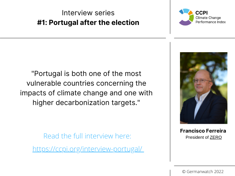 Germanwatch's tweet photo. In 2022 several crucial elections take place. We will ask our #CCPI experts about the importance of the elections for #ClimatePolicy. First stop: #Portugal 🇵🇹. Read the full interview here: https://t.co/c53dZsLMOx. https://t.co/TdNSqf4vXD