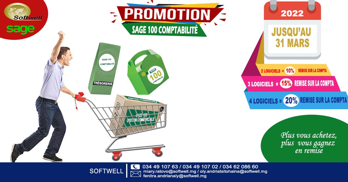 SoftwellMada's tweet photo. 🔔Grande promotion sur les logiciels SAGE 100 chez SOFTWELL🔔
👉Jusqu'au 31 mars

🎯Plus vous achetez, plus vous obtenez une REMISE 💲 https://t.co/JUmpsCJBKg