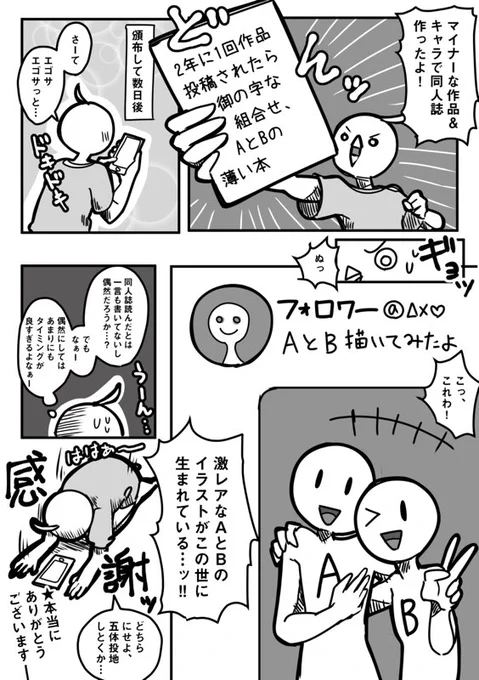 マイナーな題材で二次創作の同人誌作った時に、感想以外で嬉しかった出来事の漫画です。 