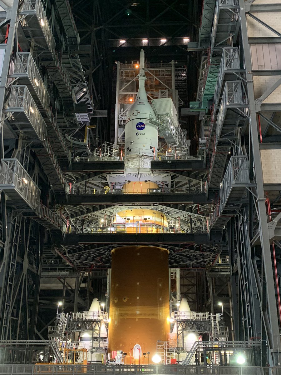 One by one... 🤩🚀
 
As the #Artemis I Moon rocket gets closer to rolling out of the Vehicle Assembly Building for wet dress rehearsal, the platforms surrounding <a href="/NASA_SLS/">ARCHIVED: NASA_SLS</a> and <a href="/NASA_Orion/">Orion Spacecraft</a> continue to be retracted. Here's a sneak peek! ⤵️