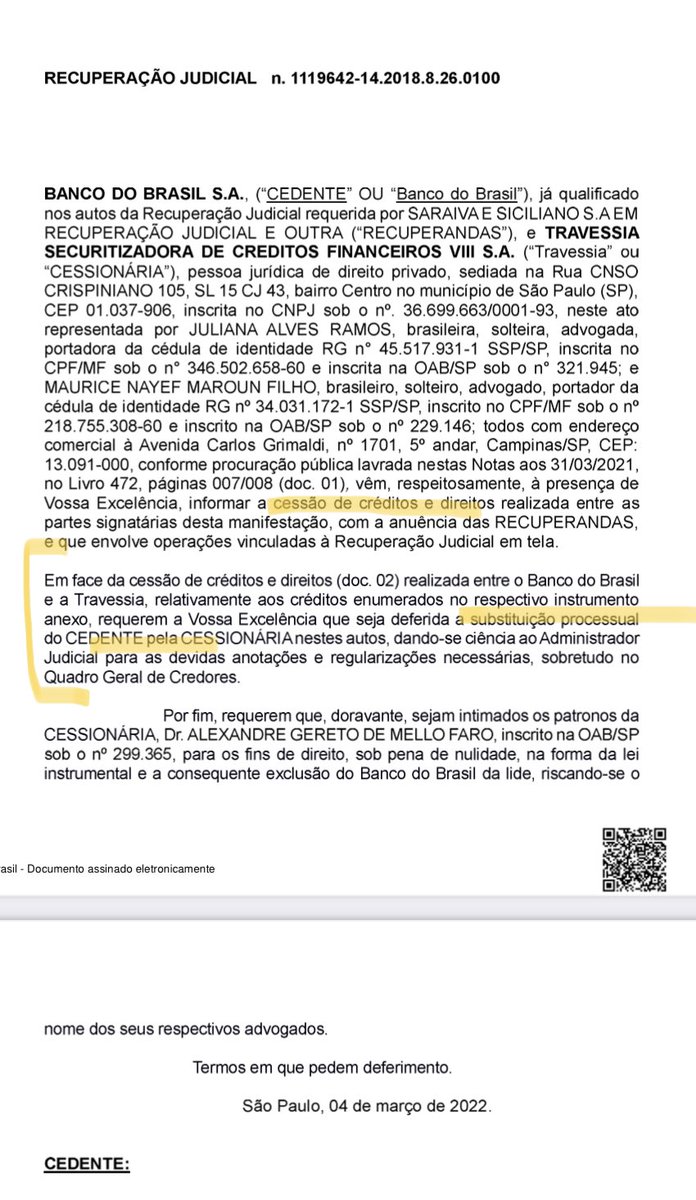 TSmallcaps's tweet photo. #SLED3 #SLED4
Banco do Brasil cede seu crédito à Travessia S.A.
O BB era o maior credor da #Saraiva, inclusive seu crédito tinha garantia a loja Ibiraquera.
A TRAVESSIA agora substitui o BB na votação do PRJ de hj a tarde.
Chance de aprovação aumentou bastante. https://t.co/42JLEjbf8J