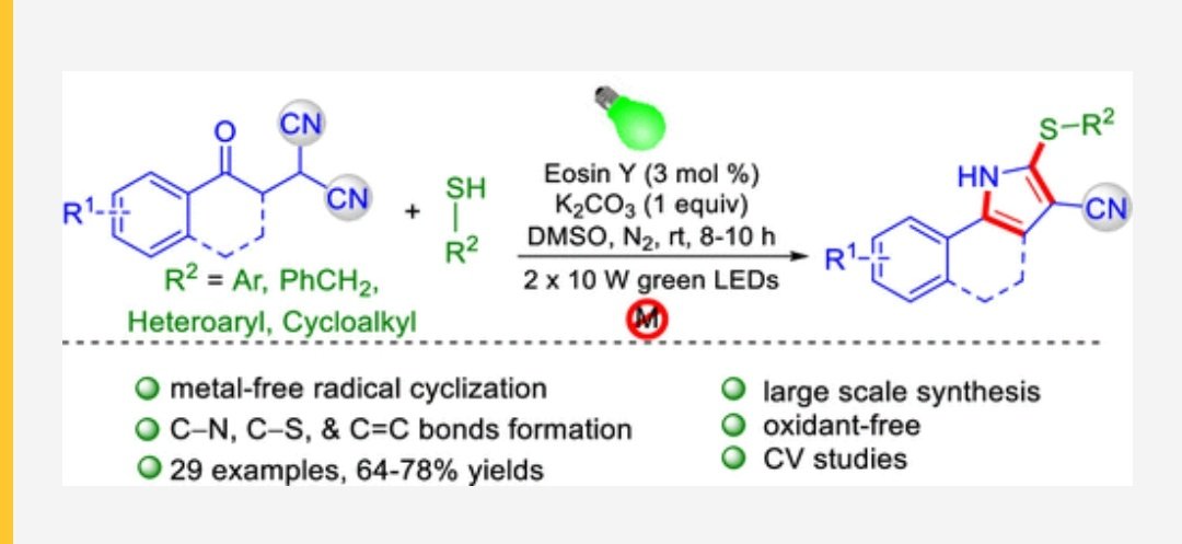 TheBKPLab's tweet photo. ⚡💡Our latest work on Visible Light Mediated  Thio-Functionalized Pyrroles synthesis is published in @JOC_OL
Congratulations @AKS_tutu1 for your first #OL Cheers 🥂 to co authors @amitavarakshit7 @Anj_Dahiya @pan_avishek  https://t.co/wMCrRd1xum https://t.co/skT6Cpaj4U