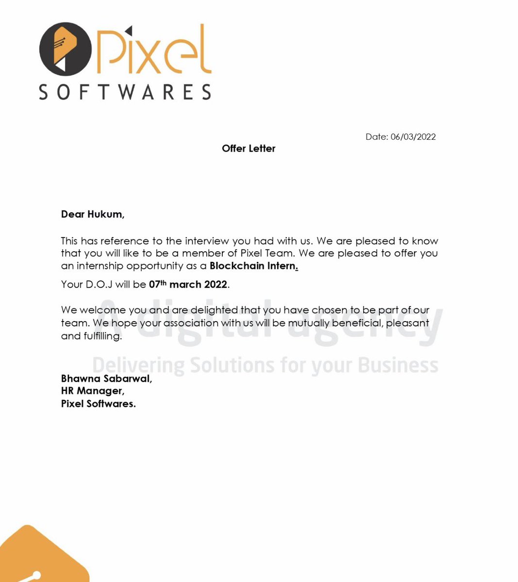 imHukam's tweet photo. One more step towards web3 journey.. start intern as a blockchain developer in pixel software 🥳 https://t.co/kU31P77Akn