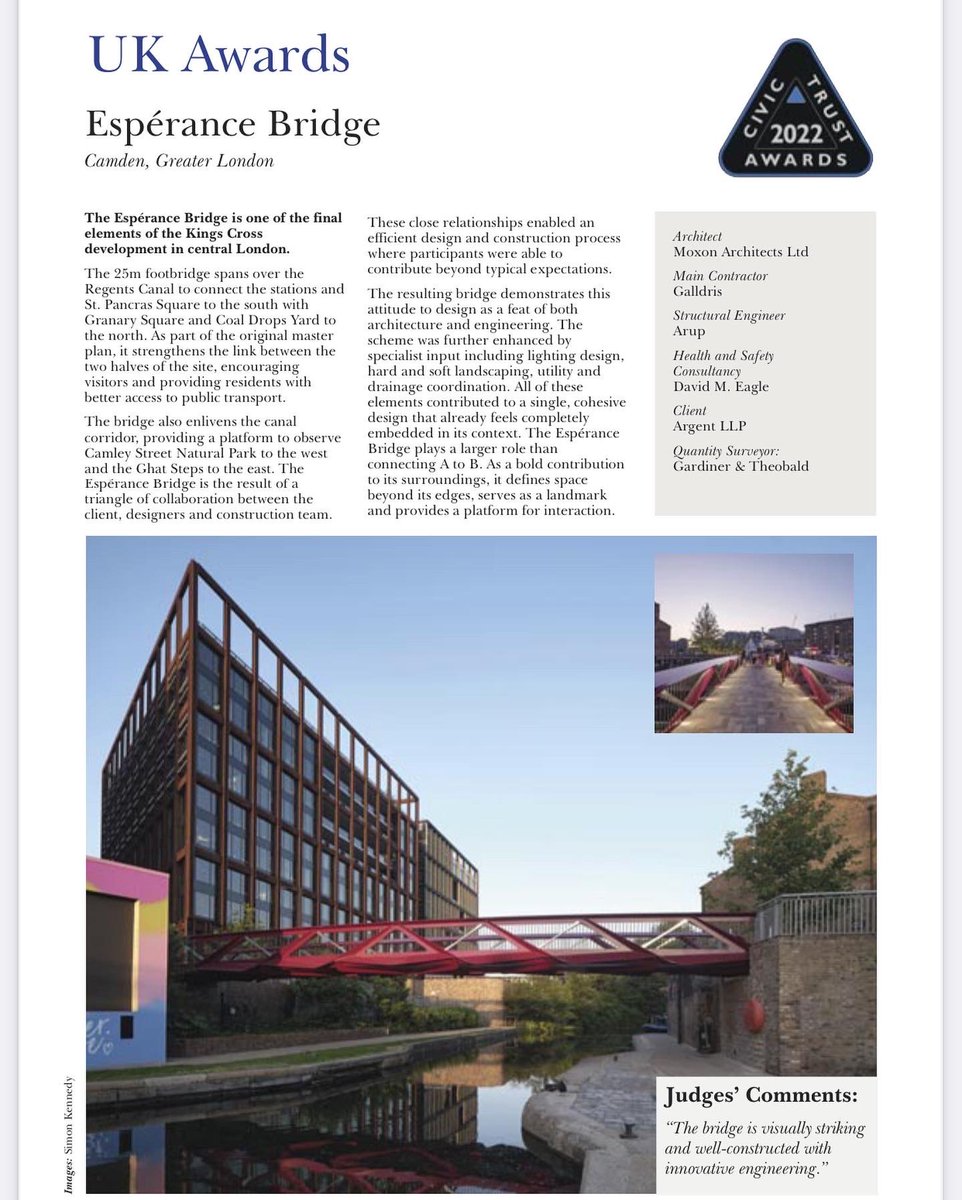 CTAwards's tweet photo. 2022 Civic Trust Award Winner Espérance Bridge, Camden, Greater London
@moxonarchitects for @ArgentLLP
Images: @_simonkennedy
https://t.co/Ve8xMQRsoO https://t.co/539g4bsHS7