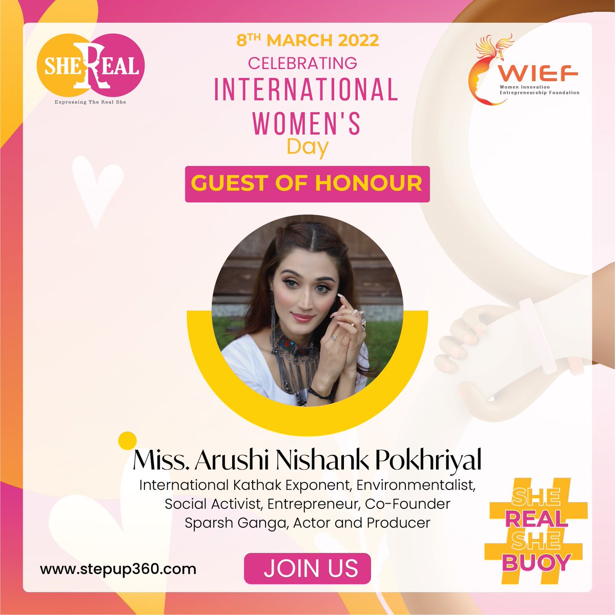 We are Honored to have Miss. Arushi Nishank pokhriyal as our GUEST OF HONOR for International Women's Day Program #sherealshebuoy
<a href="/ArushiNishank/">Aarushi Nishank</a>

Live FB: facebook.com/sherealthereal…
Live YouTube: youtube.com/channel/UCkTJA…

#sherealshebuoy #shereal #internationalwomenday2022