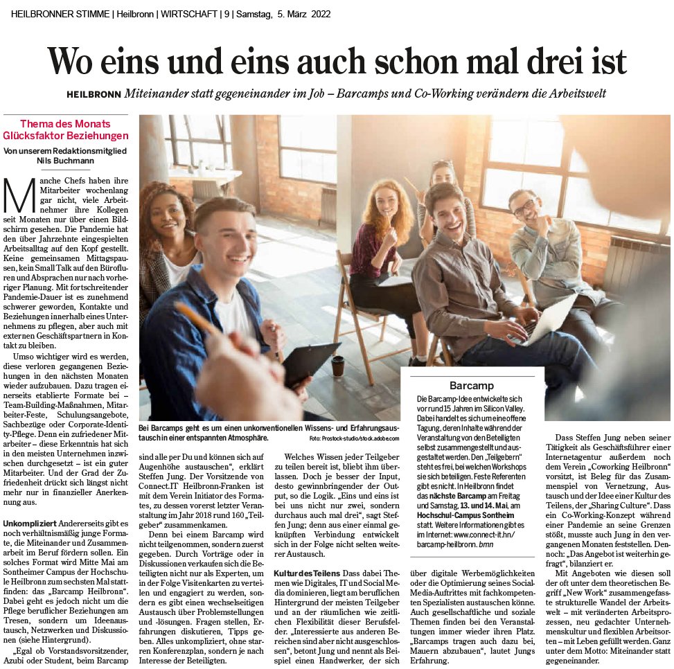 Barcamp_HN's tweet photo. Artikel von @stimmeonline von Samstag zur neuen Arbeitswelt und welchen Anteil hieran auch das Barcamp (in Heilbronn) haben könnte #bchn22 https://t.co/nEctHinVwO