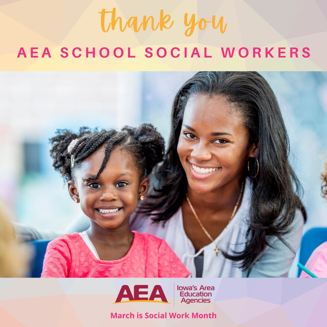 iowa_aea's tweet photo. School Social Workers confront some of the most challenging issues facing students &amp; their families. March 6-12 is School Social Work Week and we want to acknowledge and thank all of Iowa's AEAs dedicated School Social Workers! #iaedchat #iowaaea #ialegis https://t.co/rX7ZgTtKDj