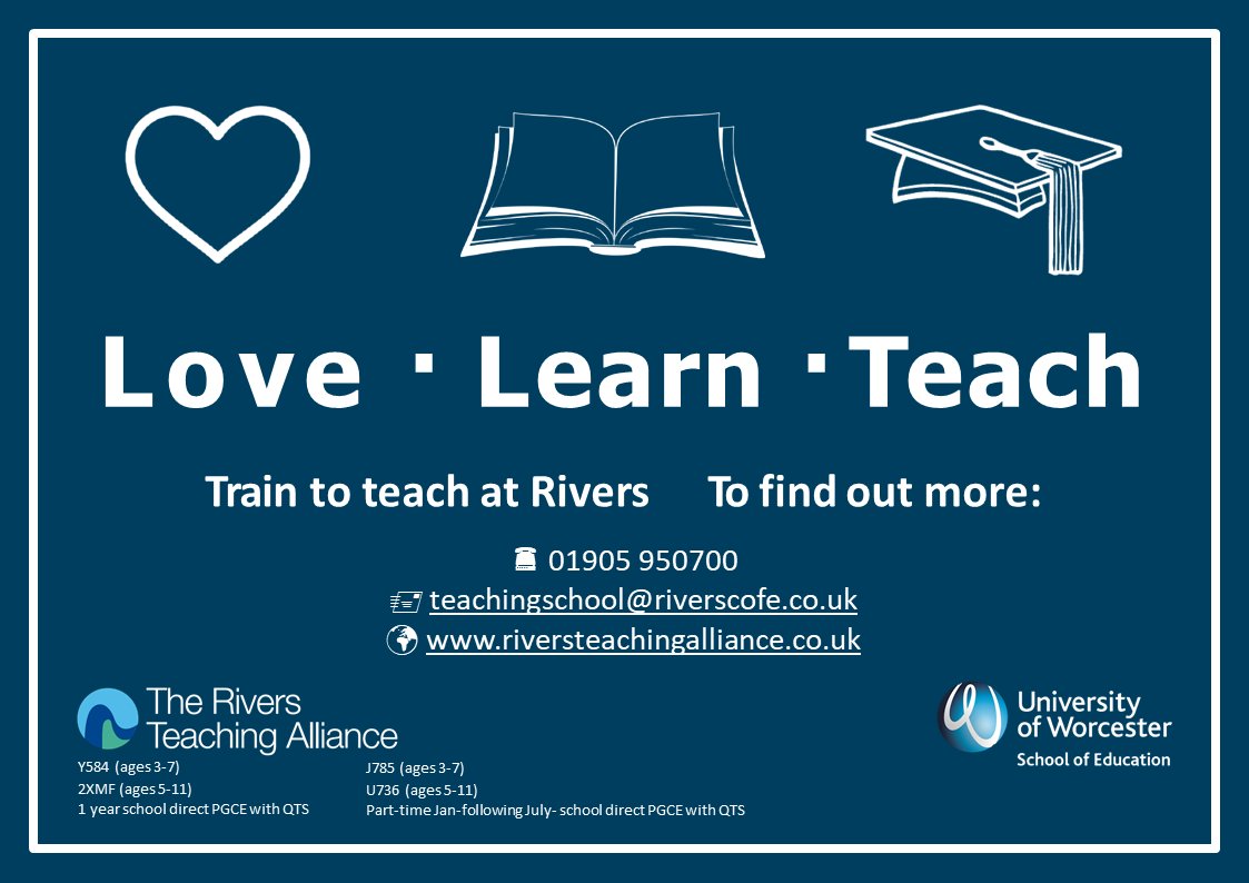 RiversTsa's tweet photo. Would you like to inspire and teach children in a Primary school? Our Open Day is on  25th March 2022 from 7.30am - 2pm - please pop in for a chat about our School Direct programme. https://t.co/R5FD6ljKjF
@Rivers_MAT @education_uw https://t.co/zFGpdzg50H