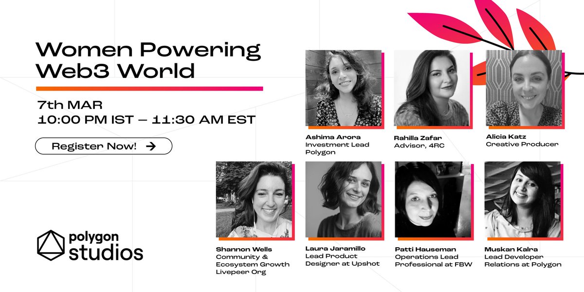 0xPolygonEco's tweet photo. Join us with these incredible women powering the Web3 world. 

Register : https://t.co/sAKsEo4zlt

@aliciakatz @LauraTJD @RattyMouseman @rahilla @shanvasion @Aashima_arora_ @Muskan_kalra24 https://t.co/S9uejLfoEs