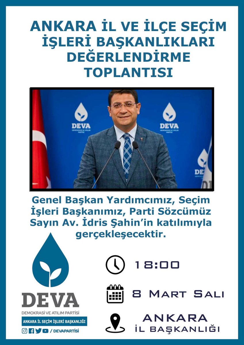 Av.Nezaket Sırım Sümen (@srmnezaket) on Twitter photo Genel Başkan Yardımcımız Seçim İşleri Başkanımız Parti Sözcümüz Sayın <a href="/avidrissahin/">Av. İdris Şahin</a> katılımı ile İl,İlçe Seçim İşleri başkanlıklarımızla değerlendirme toplantısı gerçekleştireceğiz.
#HerSandıktaDevaOlacak düsturuyla çalışarak BuPazarSeçim Olsa Ankara Hazır diyoruz.
#BizAnkarayız Genel Başkan Yardımcımız Seçim İşleri Başkanımız Parti Sözcümüz Sayın <a href="/avidrissahin/">Av. İdris Şahin</a> katılımı ile İl,İlçe Seçim İşleri başkanlıklarımızla değerlendirme toplantısı gerçekleştireceğiz.
#HerSandıktaDevaOlacak düsturuyla çalışarak BuPazarSeçim Olsa Ankara Hazır diyoruz.
#BizAnkarayız