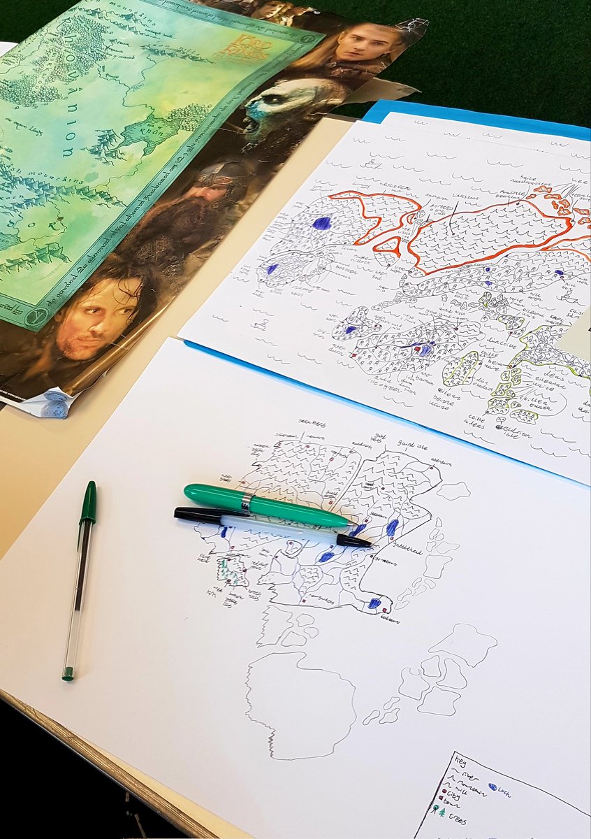 Scots Seniors haudin forrit wi their Scots Fantasy Maps, created fae rale Scots feature wirds, local surnames an imaginations. They'll scrieve a Doric description an mak a sign tae complete. Love it. #placenames #etymologies #landfeatures #riverfeatures #onomastics #lairnscots