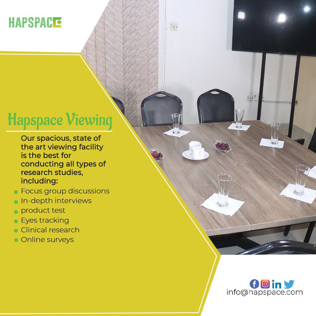 Its Monday again and the most effective way to do it is to do it!

Hapspace is a technologically advanced viewing facility strategically located in the heart of Lagos, Nigeria. Which makes it the perfect research viewing facility!

Contact us today!

#hapspace
#viewingfacility
