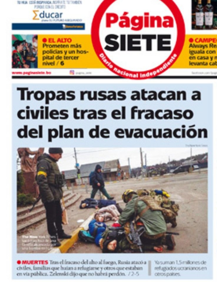 tutoquiroga's tweet photo. Civiles evacuando #Kiev son asesinados en #Ucrania. 
Increíble crueldad matar a familias escapando de una ciudad bombardeada. 
@UNHumanRights y @UN_HRC deben denunciar y sancionar estos crímenes de guerra de Putin, a pesar de la "abstención" de sus cómplices en AmerLat. https://t.co/9vy6Kt9NQx