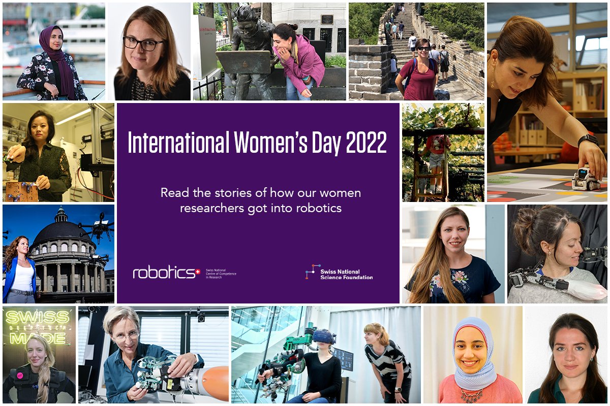 To celebrate the #IWD2022 learn all about the actions we have been developing to promote women in robotics and equal opportunities.

Be sure to also take the time to get to know the stories of how our women researchers got into robotics. 

bit.ly/NCCRRobotics-I…