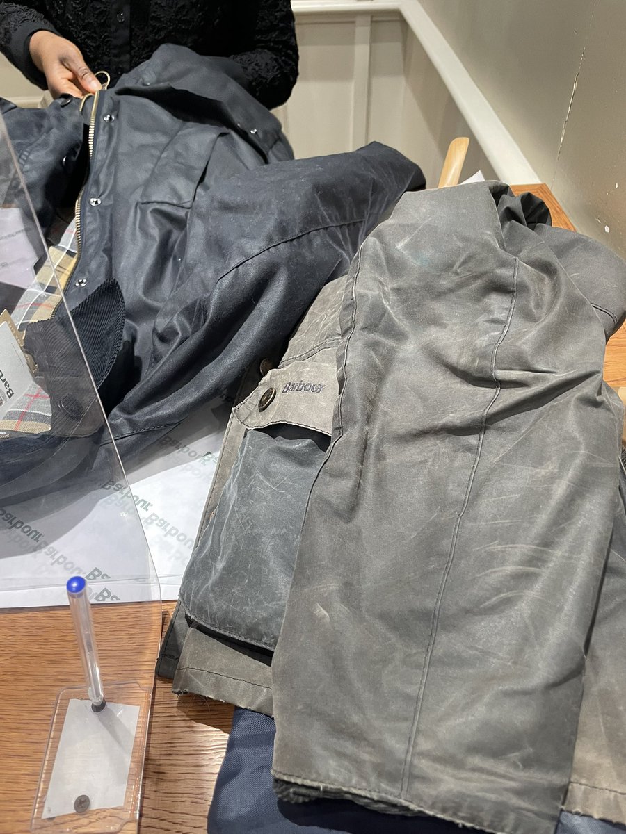 davidhaydencase's tweet photo. Good bye old jacket, my dear friend. Thanks for keeping me dry and warm all these years. Hello new jacket, same model (just not battered to pieces) part exchanged courtesy of @Barbour ‘s Re-Loved initiative https://t.co/hXWjidHWFu