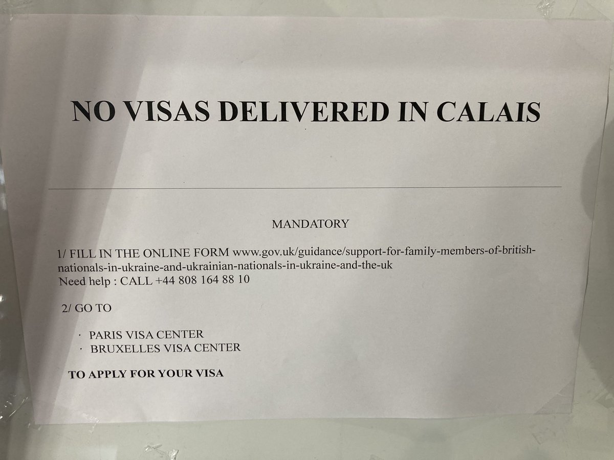 The shocking poster that greets Ukraine refugees arriving here in Calais.  Appears to be absolutely no official British help on the ground for these traumatised people.  The wonderful volunteers of <a href="/Care4Calais/">Care4Calais</a> are doing their best to help.