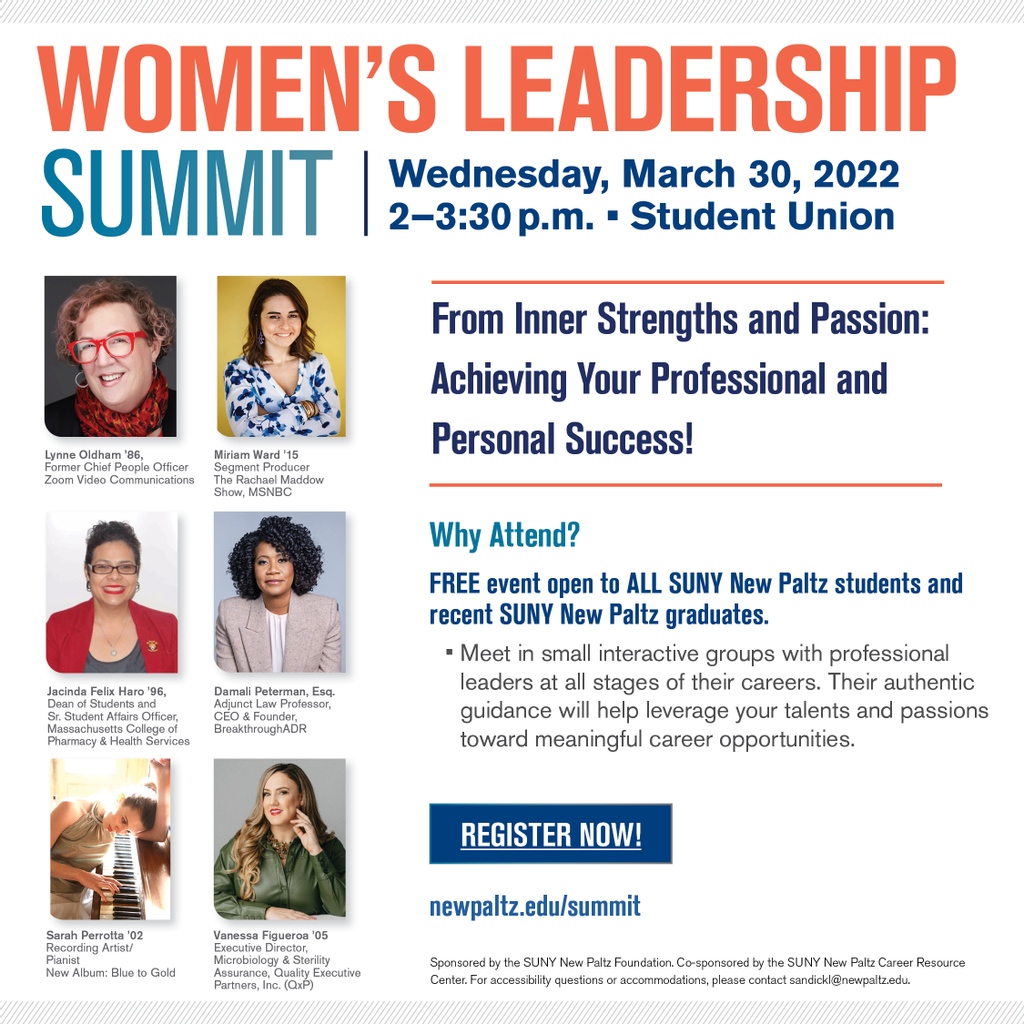 newpaltz's tweet photo. SUNY New Paltz Office of Development and Alumni Relations presents our 7th Women’s Leadership Summit: From Inner Strengths and Passion: Achieving Your Professional and Personal Success! https://t.co/r6yi36TNPA #NPalumni #NewPaltz #SUNYNewPaltz https://t.co/GNe2g6v360
