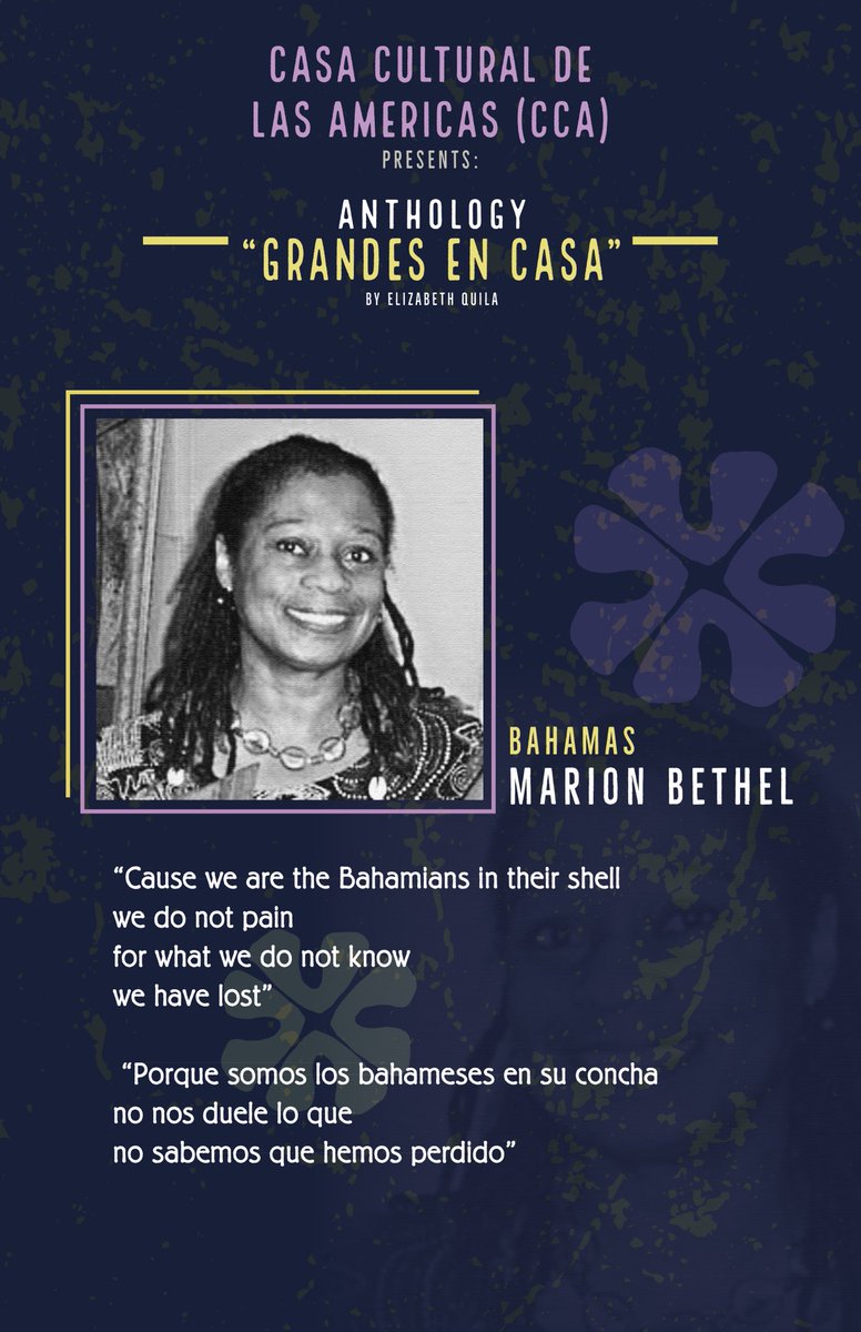 ccamericasorg's tweet photo. Marion Bethel, de Bahamas, es una de las glorias poeticas incluida en Grandes en Casa; antologia que recopila 30 paises, 33 de los mas representativos autores del continente americano y España.

#literatura
#marionbethel https://t.co/zCXOh4F7ao