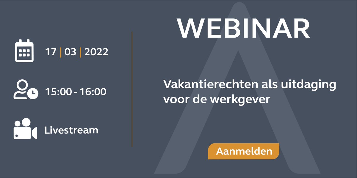 Donderdag 17 maart organiseren wij het webinar ''Vakantierechten als uitdaging voor de werkgever''. U kunt zich nu aanmelden: dehaanlaw.nl/webinar/vakant…

#Webinar #Vakantie #Vakantieplanning #Vakantierechten #Arbeidsrecht