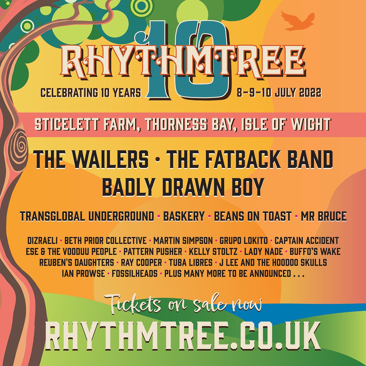 We are super excited to welcome *The Wailers* at our 10th show!
.
One Love, One Heart, Let’s Get Together &amp; Feel Alright ❤️
.
Tickets now on sale!
Rhythmtree.co.uk
.
#rhythmtree #IsleofWight #musicfestivals #worldmusicfestival #visitisleofwight #touringbands #familyevents