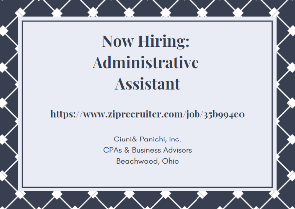 Great benefits and 1/2 Fridays in July. If you have experience creating, editing, protecting and combining professional service documents apply today <a href="/CiuniPanichi/">Ciuni & Panichi</a>.