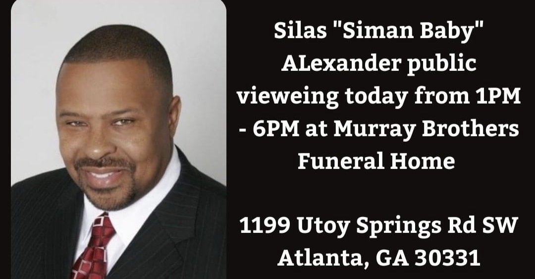 WAOK's tweet photo. We remember Atlanta radio legend Silas #SiManBaby Alexander after he passed away from pancreatic cancer at the age of 58. Our prayers go out to his family and friends. The public viewing is today at 1PM - 6PM at Murray Brothers Funeral Home 1199 Utoy Springs Rd SW Atlanta, GA. https://t.co/PeAJ4PzV8U