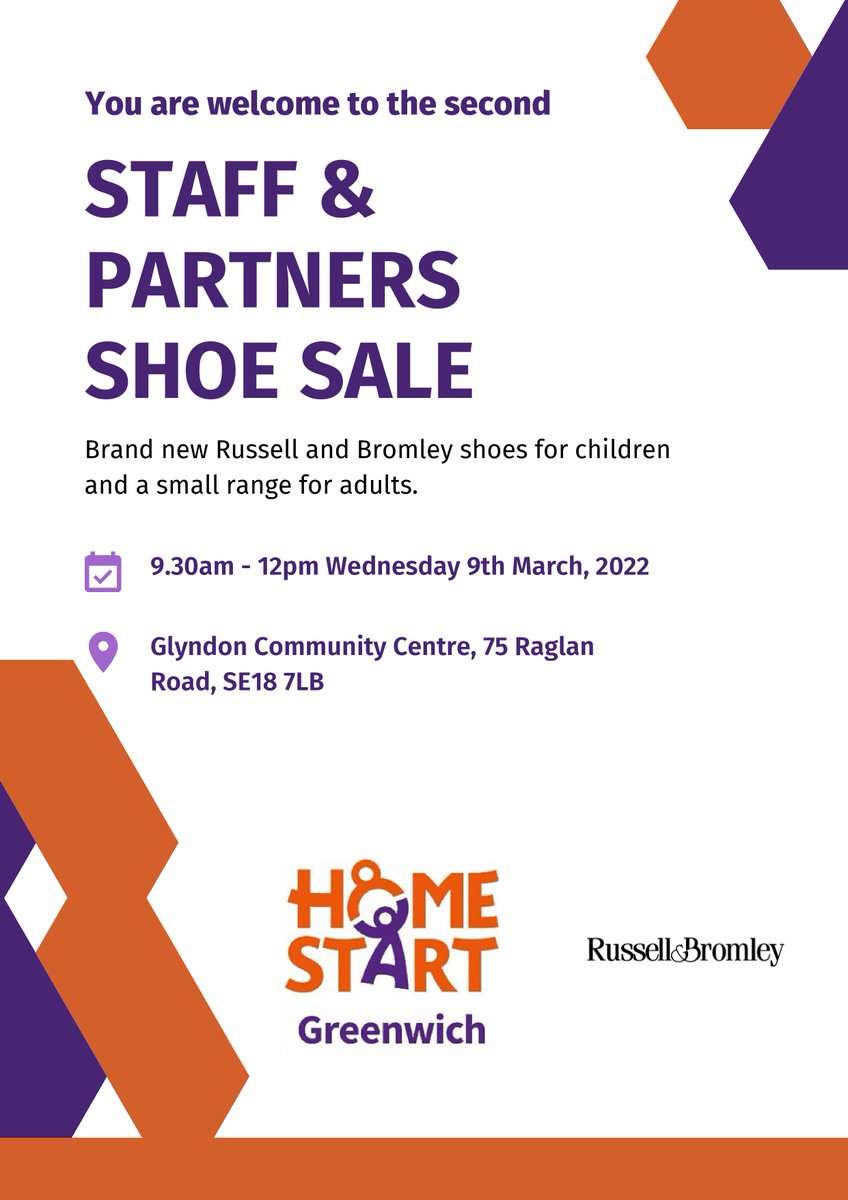 📍Shoe Sale at Glyndon Community Centre. Please note the staff and partners sale is from 9.30am – 12pm, however due to the public sale being 12pm-5pm.