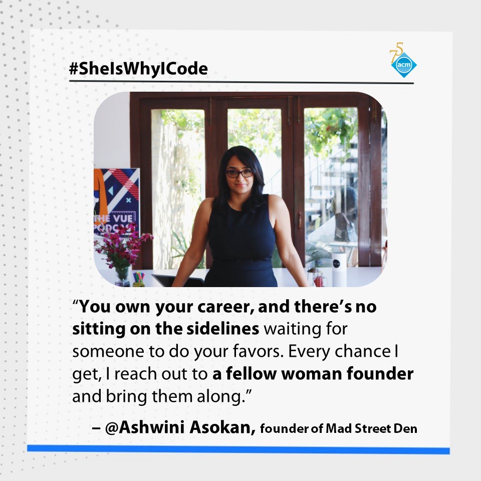 TheOfficialACM's tweet photo. We hope to see more trailblazers like  @LadyAshBorg, founder of  @MadStreetDen, one of the women leaders who inspired our student members. Mad Street Den is one of the few tech companies where women employees comprise 58% of the staff. 
#SheIsWhyICode #WomensHistoryMonth https://t.co/Ir1QuECPbG
