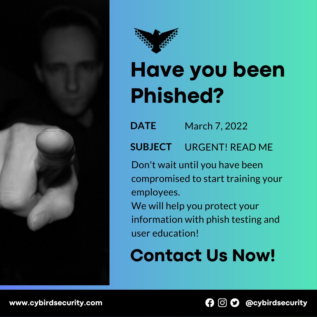cybird_security's tweet photo. Don't be reactive, be PROACTIVE! 
Contact us to start testing your security posture with our phishing exercises and see where you can improve! We'll even help the people that click on those pesky links, not to do it anymore!
.
.
#security #cyber #infosec  #hacking #phishing https://t.co/mlFjLJTzYK