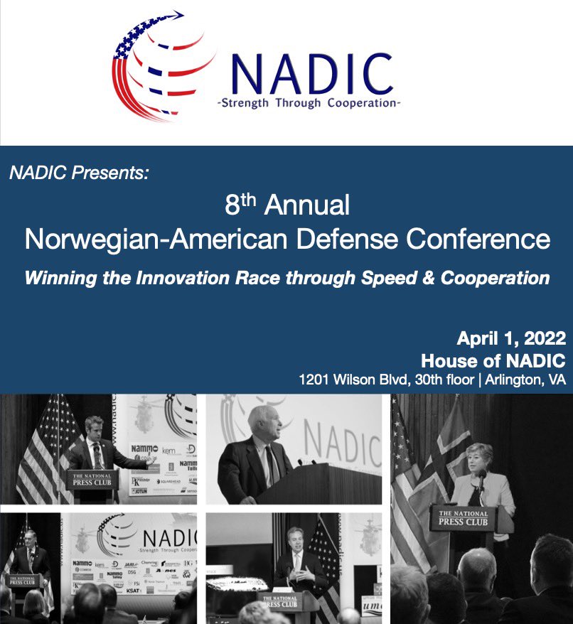 egustaps's tweet photo. We’re back! Join us at the 8th Annual Norwegian-American Defense Conference on April 1. Proud to announce confirmed keynote by NATO’s Science &amp; Technology Organization CSO Director John-Mikal Størdal. More to come! 

REGISTER HERE:
https://t.co/f9sJhKG9lU https://t.co/5WDjsqcHoK