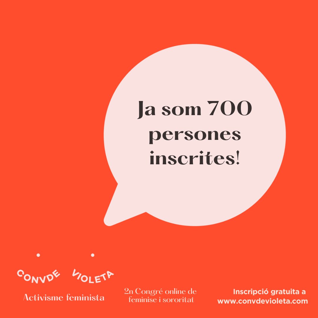 ElenaCrespi81's tweet photo. · 700 ·
Quin número tan meravellós i fantàstic! Ja som més de 700 persones inscrites al Congrés i seguim sumant!
Ens ajudes a difondre'l perquè arribi a més gent?
.
https://t.co/NOKGc2O4Li
.
#2aedició #convdevioleta #activismefeminista #activismofeminista #feminisme #feminismo https://t.co/lrPA96nPyj