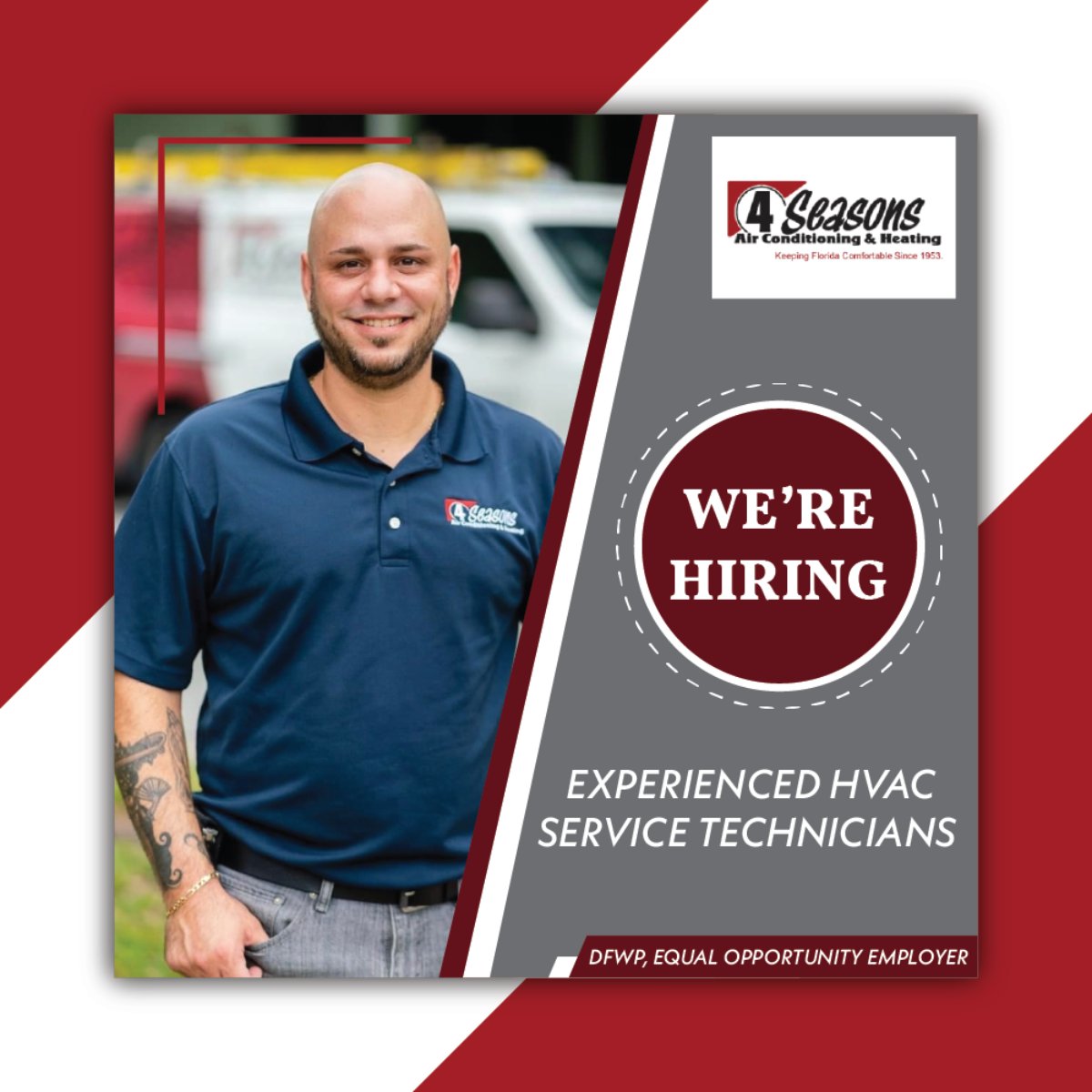 SeasonsAirCon's tweet photo. 4 Seasons is looking to add to our team! We are taking applications for experienced HVAC service technicians that are ready to provide quality service to our customers. If you're interested, email your resume to info@4Seasonsair.net. https://t.co/jfZWFMGtYT