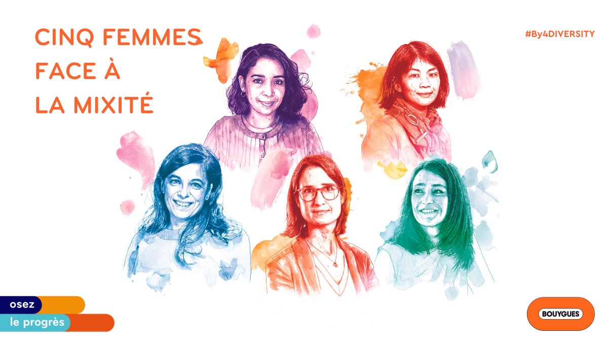 GroupeBouygues's tweet photo. [#Mixité 📢] 
Dans le cadre du nouveau plan d'action Mixité 2021-23 du groupe #Bouygues, 5 collaboratrices ont été interrogées sur leur parcours, leurs #réussites &amp; les défis rencontrés dans l'#entreprise.

Découvrez leur histoire au fil de la semaine ⤵️ #jidddf #By4DIVERSITY https://t.co/ojIR80H8Rh