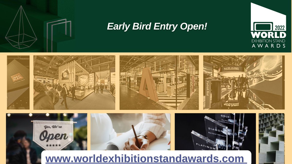 WESAAwards's tweet photo. Nominate your creative team, celebrate your best exhibition project or digital event experience with #WorldExhibitionStandAwards.  Guide to 2022 and early bird code available on request: https://t.co/oIUQNSMQb8 #WESA22 #worldexhibitionstandawards #exhibitionstands #digitalevents https://t.co/YGLkV0XJYo