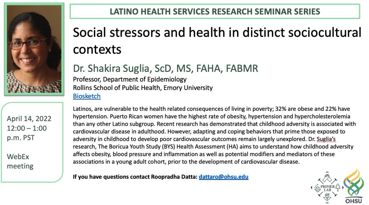 BRIDGE-C2 Center (@bridgec2center) on Twitter photo #CheckOut this seminar series from our colleagues at PRIMER Lab (primerlab.org)
Thought leaders in Latino Health Services research will deliver virtual presentations, latest findings, challenges & future directions for the field <a href="/MmMiguelmM/">Miguel Marino PhD ๐ฒ๐ฝ ๐บ๐ธ</a> #CheckOut this seminar series from our colleagues at PRIMER Lab (primerlab.org)
Thought leaders in Latino Health Services research will deliver virtual presentations, latest findings, challenges & future directions for the field <a href="/MmMiguelmM/">Miguel Marino PhD ๐ฒ๐ฝ ๐บ๐ธ</a>