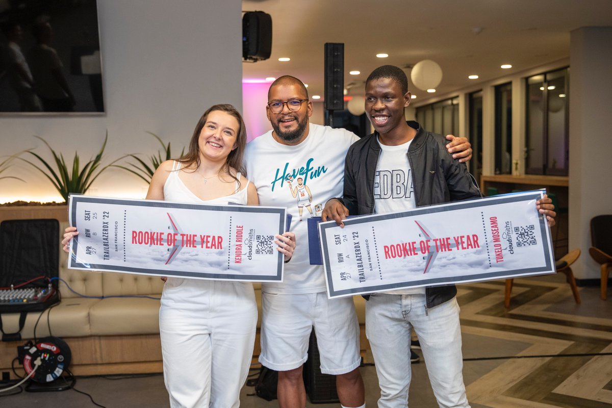 cloudsmiths1's tweet photo. Congratulations to Lynette you embody what it means to be a Smith #SOTY. Congratulations to Kendra and Tukelo for going beyond #ROTY &amp;  Ayanda received special recognition for being the best Salesperson in FY22 #MVP. Get ready to pack your bags and board your flight Smiths❤️ https://t.co/BzypWqgd7i