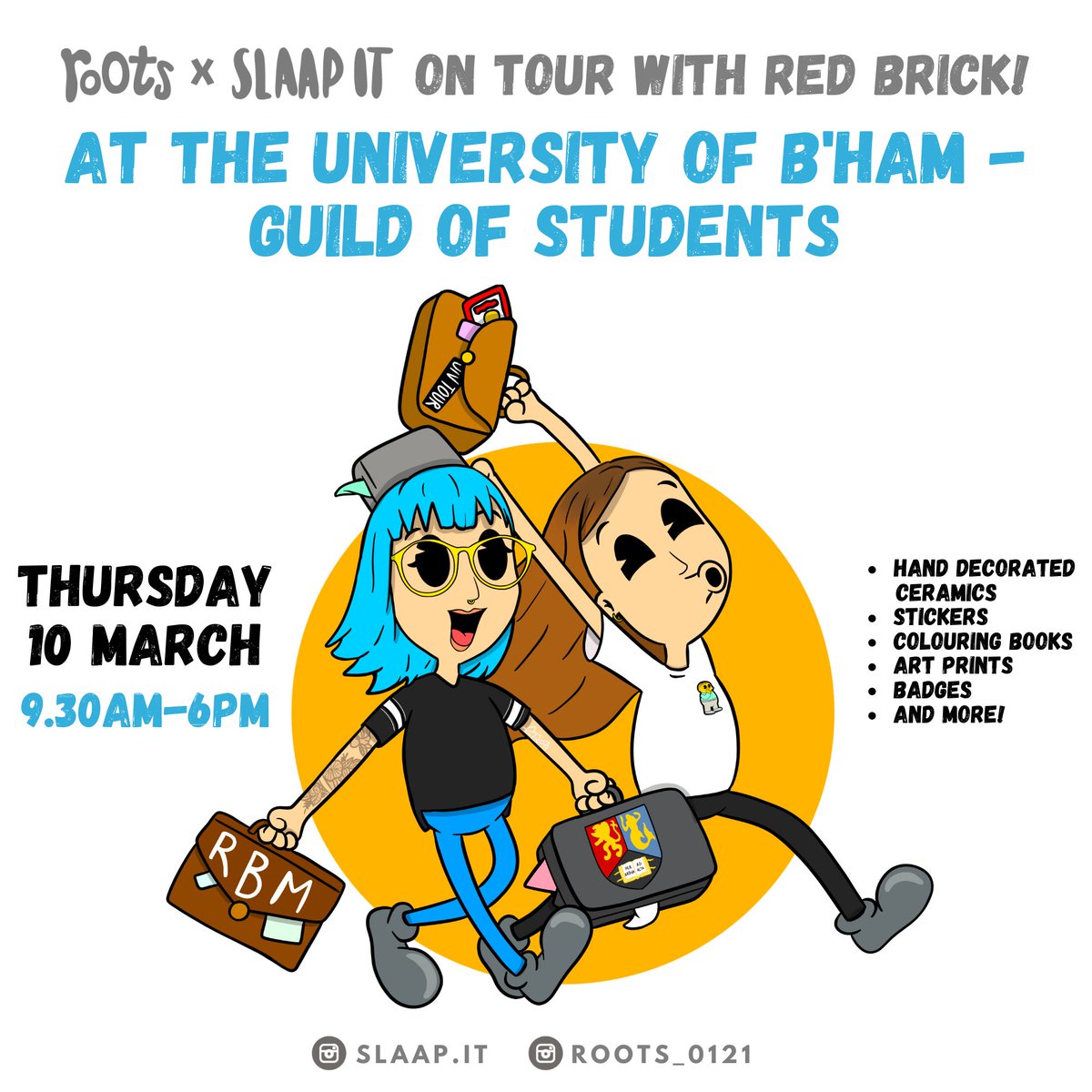 Roots0121's tweet photo. Looking forward to our Redbrick on Tour market at @GuildofStudents this Thurs! I'll have my brand new colouring book plus loads of other affordable goodies like badges, sticker packs, prints and more! See you there!
#unibirmingham #brumfeed #HelloBrum #LoveYourGuild #shopsmall https://t.co/81rbmTZcu5