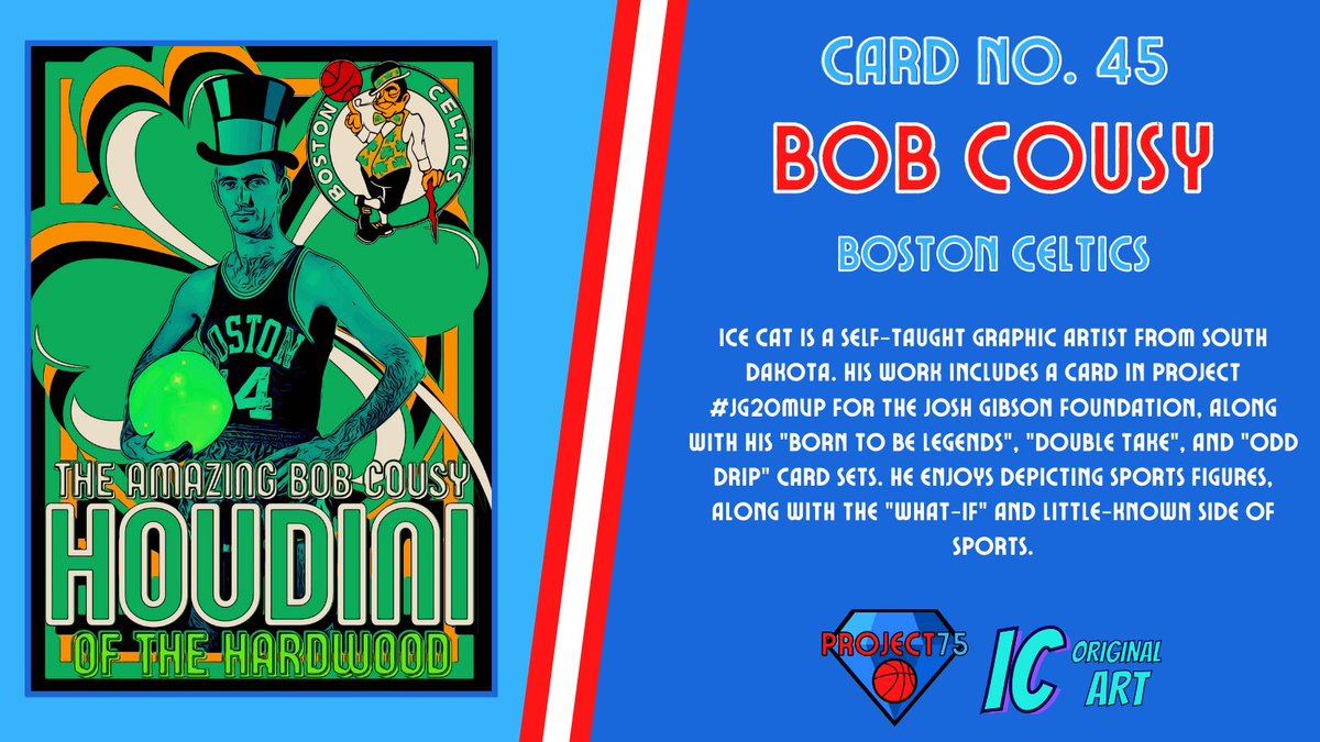 My tenth #Project75 card is here!

Bob Cousy!

Card No. 45 in the 76 card set

The Houdini of the Hardwood

50% of proceeds from each card sold will be donated to Mental Health America 

Get it here: Look what I found on Etsy: https://t.co/kfrYdUD3UT… https://t.co/5m1xaPvmfe