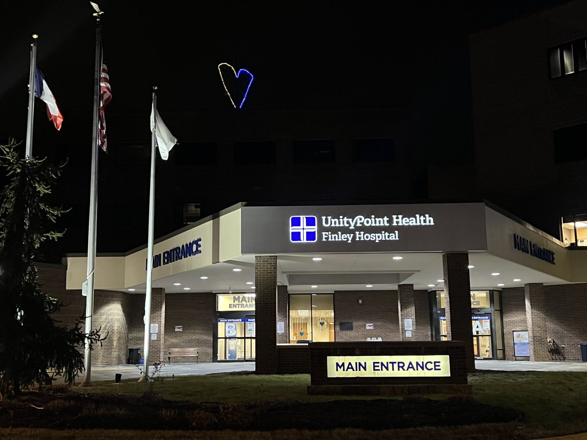 In spirit of world peace, the heart on top of Finley Hospital glows blue and yellow for #Ukraine️.