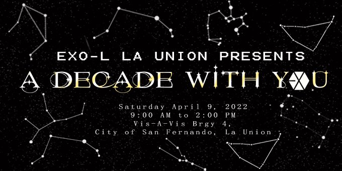 EXOeLyu's tweet photo. EXO-L LA UNION presents
A decade with YΓU (EXO)
CUPSLEEVE EVENT
APRIL 9, 2022
9AM to 2PM
VENUE:
Vis-a-Vis CafΓ©, SFC, L.U
We are looking for EXO-L who are living here in eLyU. If you are interested to join, Pls dm/comment down below.
#EXOeLyu #ADecadewithYou #EXO @weareoneEXO https://t.co/zjuD49jUb5