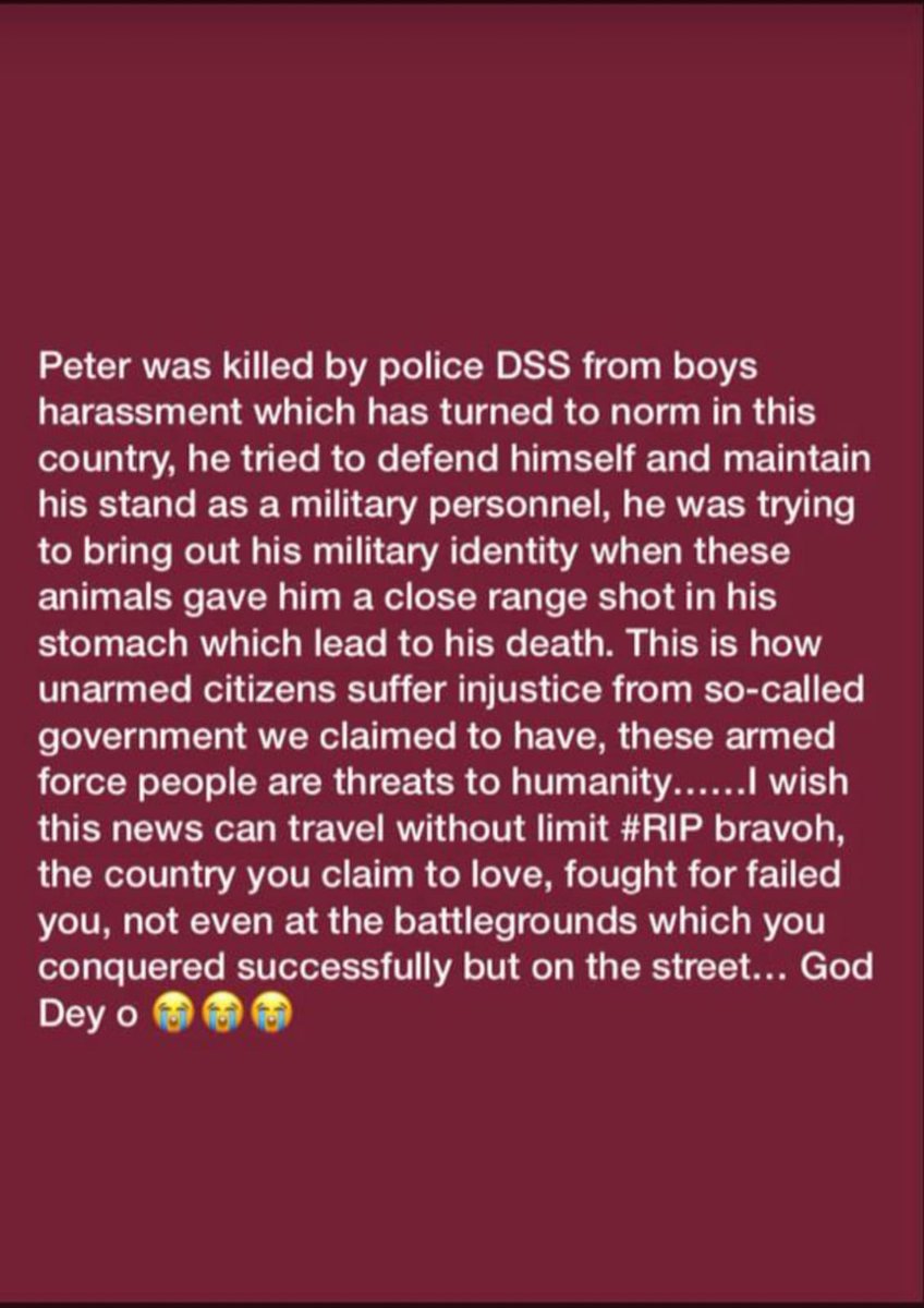 oladayofash's tweet photo. RIP Special OP Peter Obafemi AKA BRAVOH😭. Killed by DSS 3 weeks ago. Now they are threatening the family and using power to bully them to silence. It will be nice if anyone can help the family get justice. 

@SavvyRinu 
@oloye__ 
@MrOdanz 
@segalink 
@AbdulMahmud01 https://t.co/THZdBzHogE