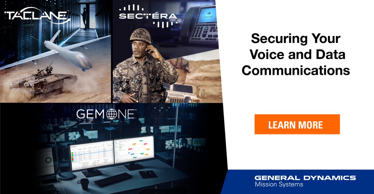 GDMS's tweet photo. #GDMissionSystems’ world-class family of high assurance encryption products protect national security systems, information and networks from the tactical edge to the enterprise. Learn more: https://t.co/oYFQxZbb4A
#TACLANE #GEMONE #SECTERA #Encryption #NSACertified https://t.co/hbhLZCWj21