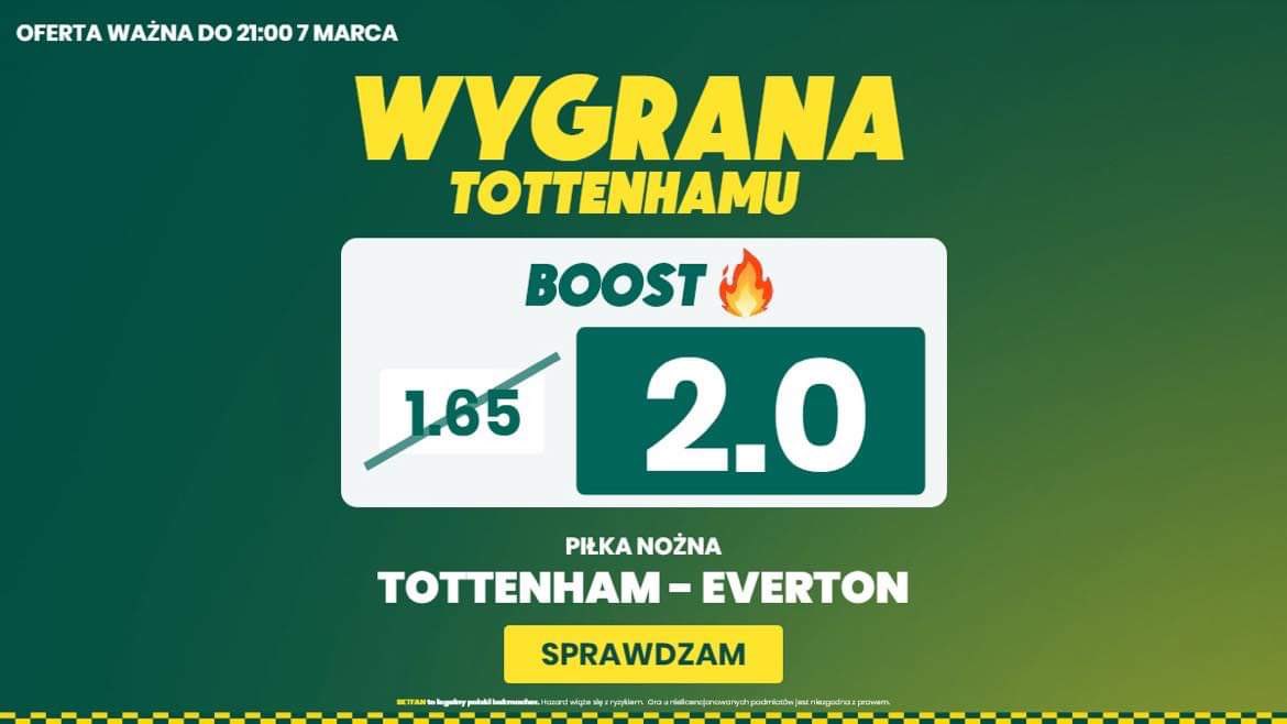 BETFANPL's tweet photo. Tottenham 🆚 Everton
Tottenham wygra❓ BOOSTUJEMY 🚀 kurs w naszym #MatchdayBOOST❗️🔥
👉🏻 https://t.co/cv6CSNPY1m
#BETFAN #niegraszniewygrasz 🤟🏻🌴 https://t.co/bwZuWaj5W3