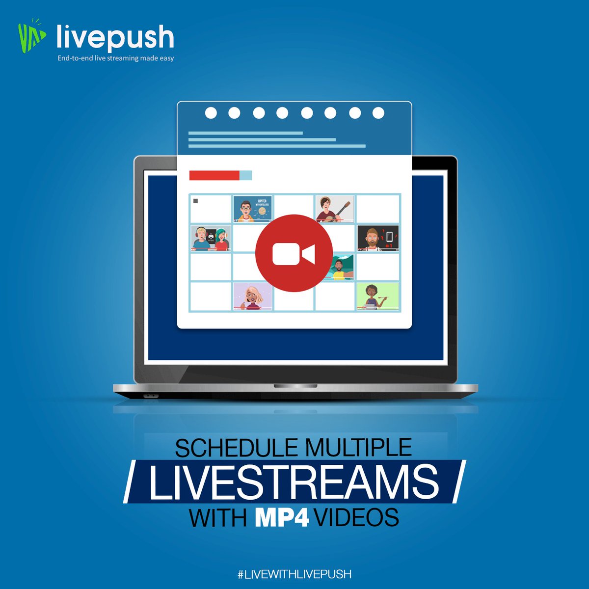 LivepushHQ's tweet photo. Hello streamers!
Now you can schedule multiple livestreams at different times, even with different pre-recorded videos – all via one dashboard.
Easy, right? Sign up now!
#GetLiveWithUS
#PushTheLimits
#LiveWithLivepush https://t.co/8IWc3WHfGK