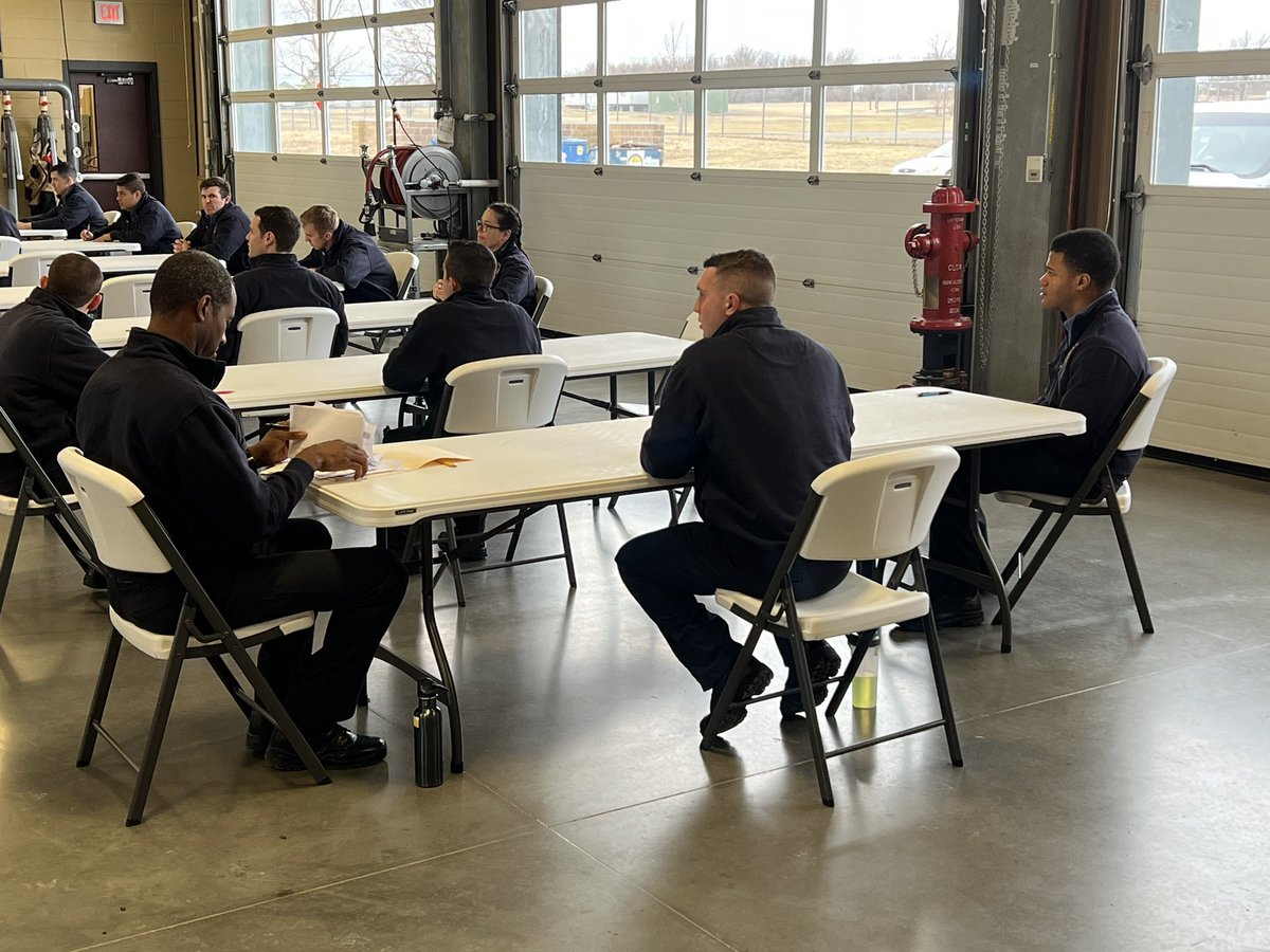 TulsaFire's tweet photo. It’s test day for Class 108 at the Tulsa Fire Department Safety Training Center. Today’s test covers Chapter 16 Building Materials, Structural Collapse, and Effects of Fire Suppression. #studystudyschoolsyourbuddy #tfdclass108 #testday https://t.co/pAe42nQzBZ