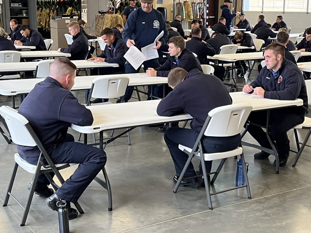 TulsaFire's tweet photo. It’s test day for Class 108 at the Tulsa Fire Department Safety Training Center. Today’s test covers Chapter 16 Building Materials, Structural Collapse, and Effects of Fire Suppression. #studystudyschoolsyourbuddy #tfdclass108 #testday https://t.co/pAe42nQzBZ